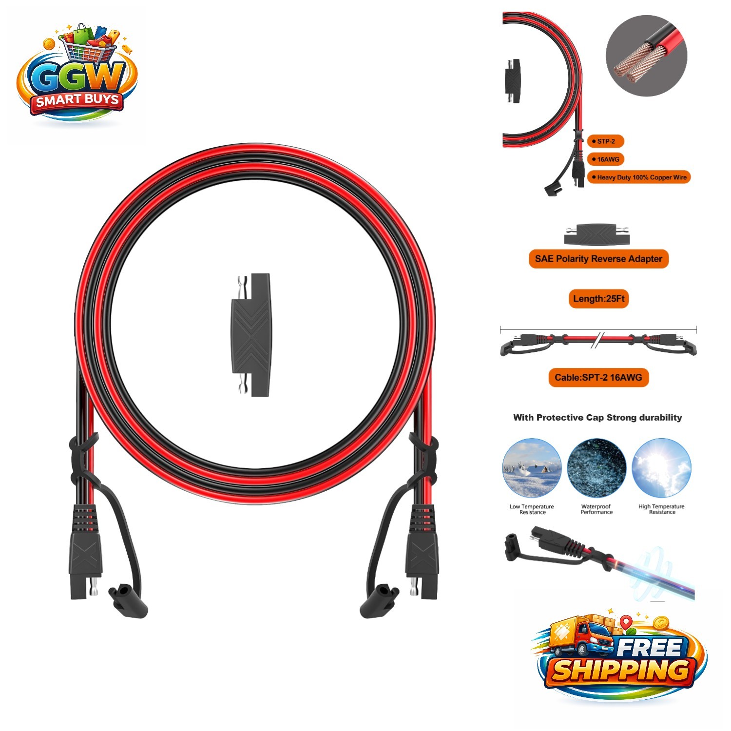 Heavy Duty 3FT SAE Male-to-Male Cable for Safe Solar & Automotive Connections