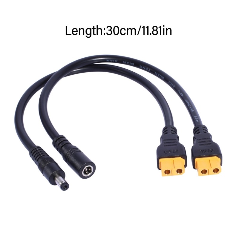 XT60 Female to DC5.5×2.1mm/DC5.5×2.5mm Cable for High Current Applications