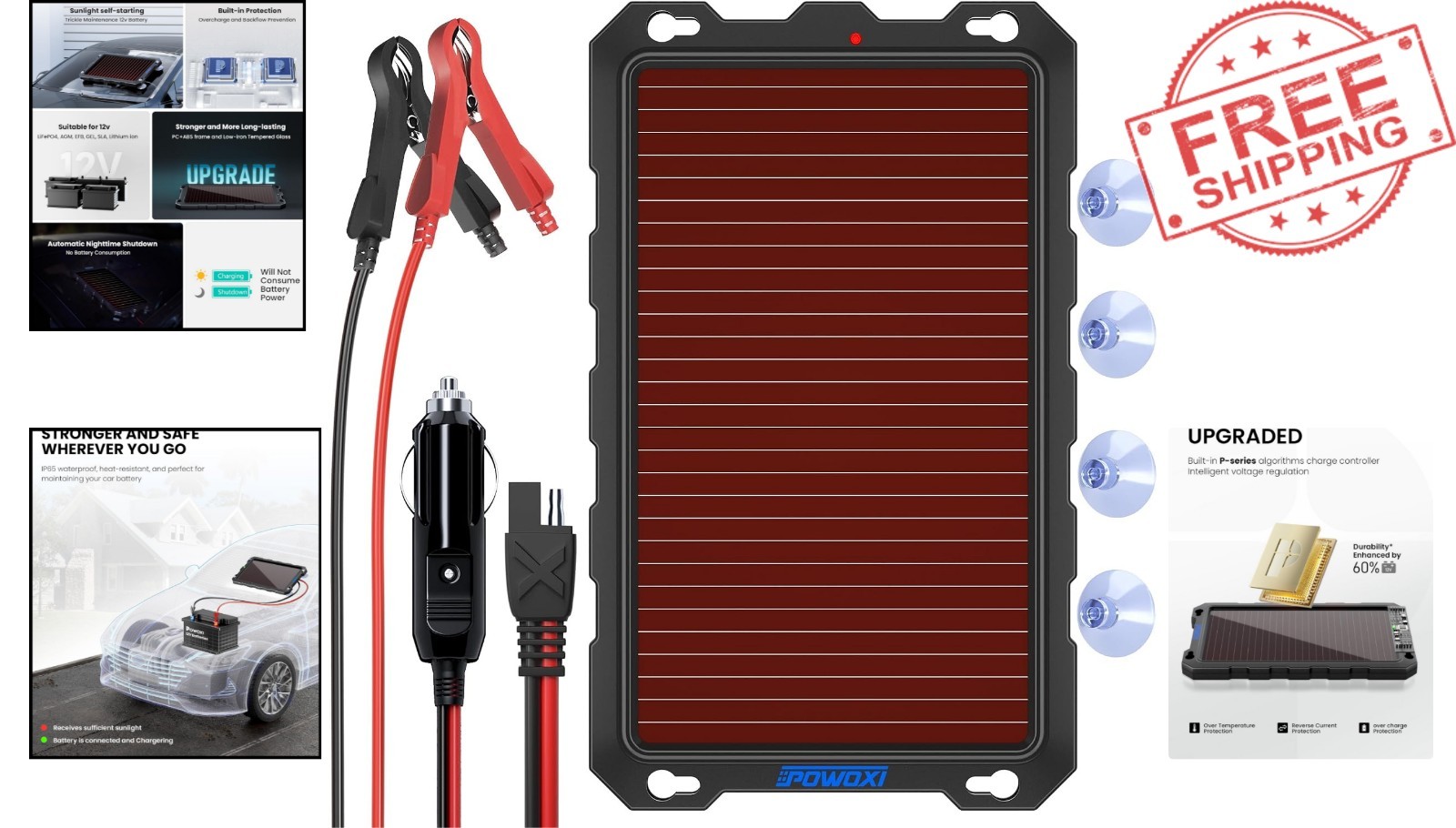 Advanced Intelligent 3.3W Solar Battery Charger – Waterproof & Durable Design
