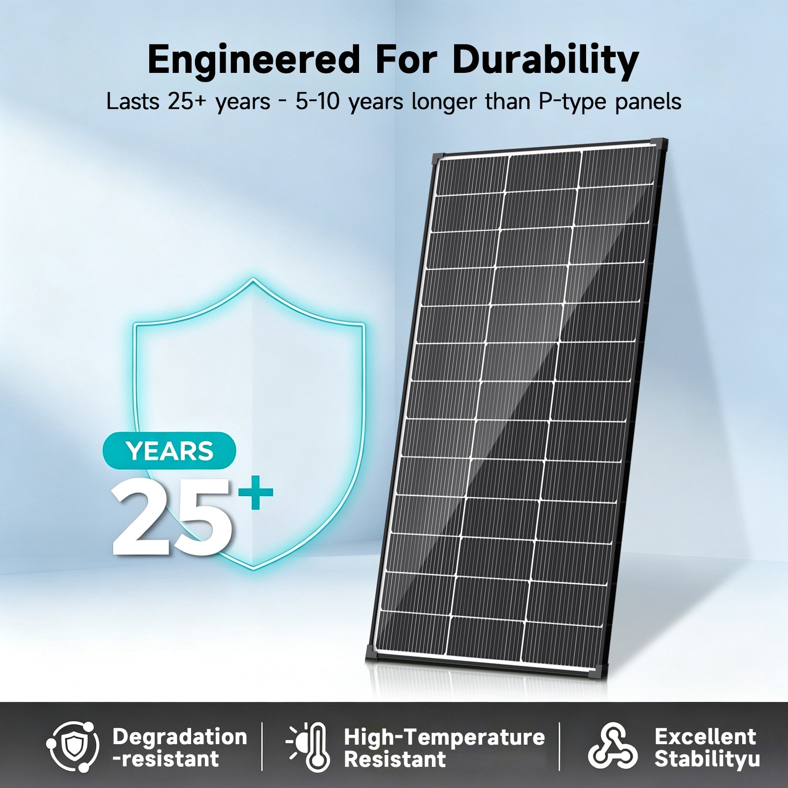 200W Bifacial Solar Panel N-Type Mono PV Home Roof RV Boat Off-Grid 56.7*26.4in