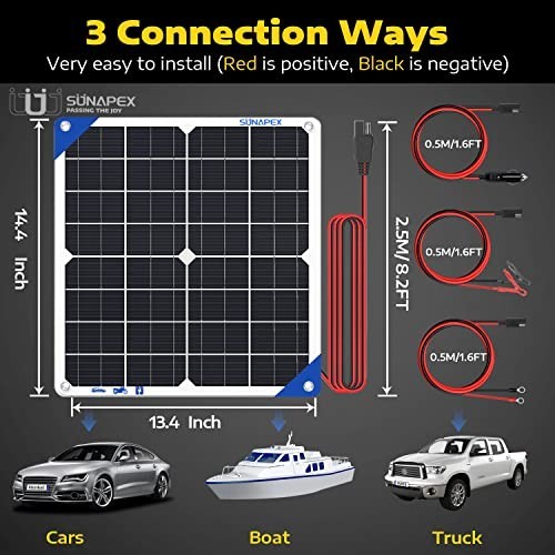 Solar Battery Charger Maintainer, 20W 12V Portable Waterproof Solar Panel Trickl