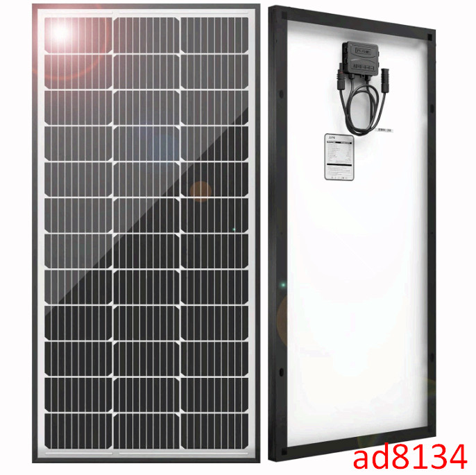 100W 12V Solar Panel, 10BB Monocrystalline, 23% Efficiency for RV & Home