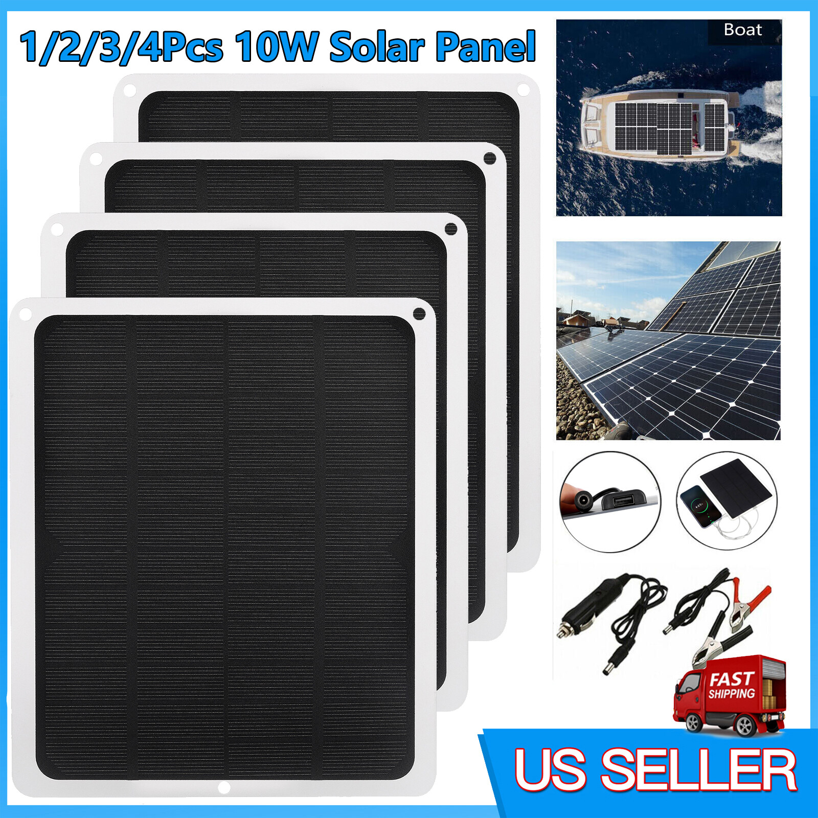 20W Solar Panel 12V Trickle Charger Battery Charger Kit Maintainer Boat RV Car