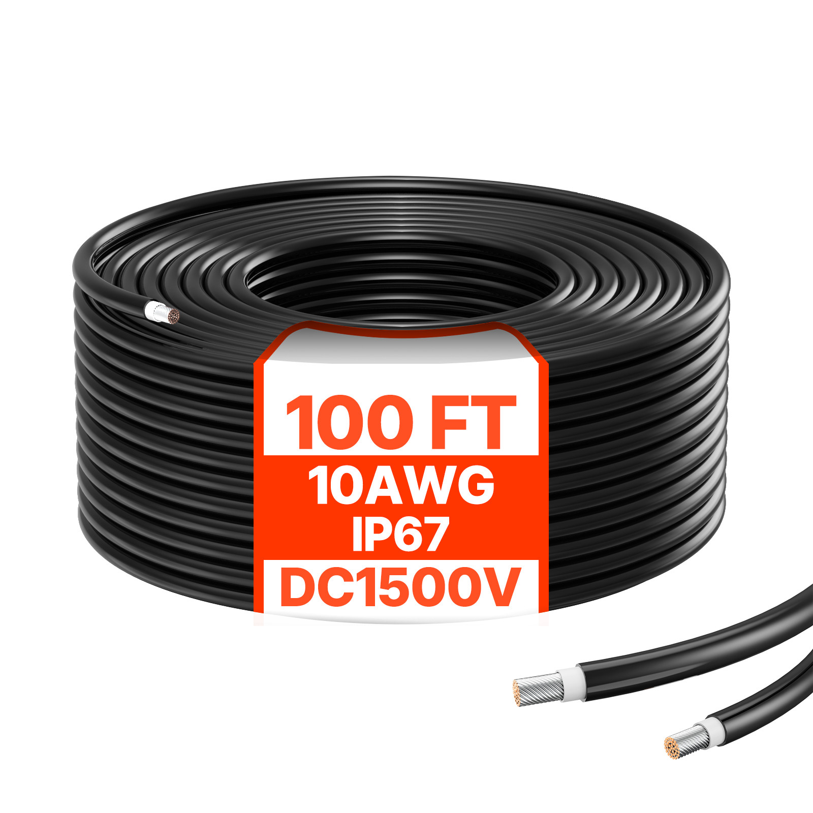 100FT Solar Panel Extension Cable 10AWG Waterproof PV 6mm² Cable Black