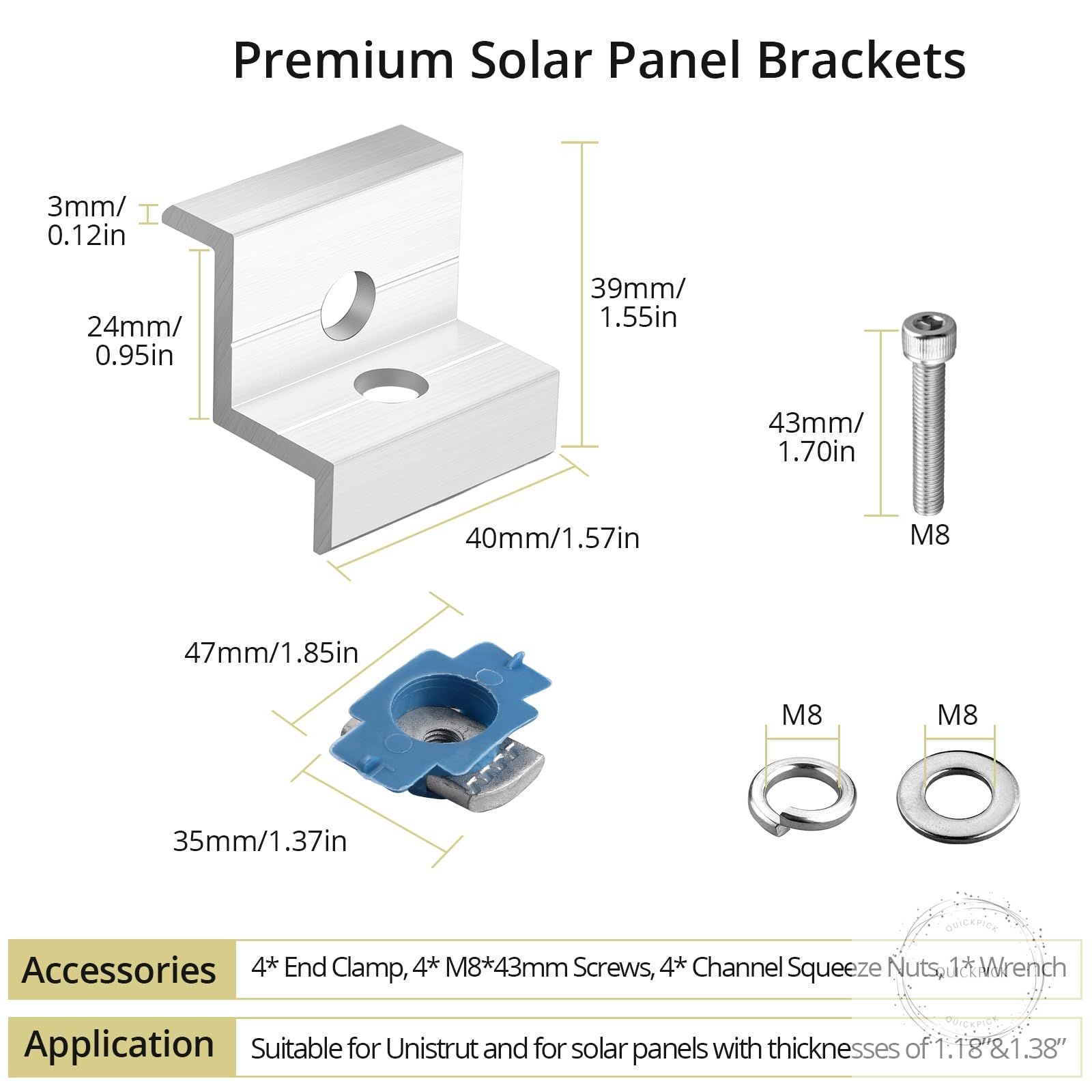 10pcs Solar Panel End Clamp for Standard Unistrut Aluminum 30mm/35mm Solar Panel