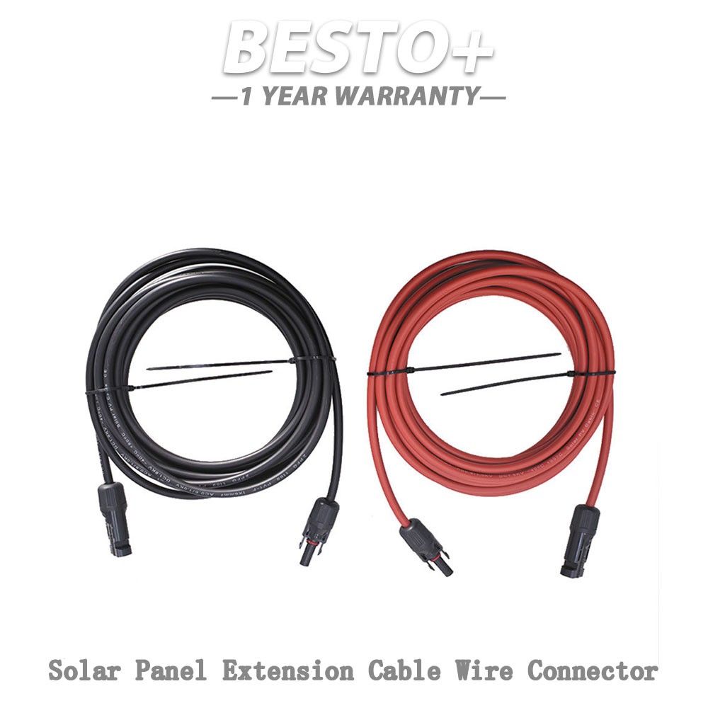 1 Pair Black + Red Solar Panel Extension Cable Wire PV Connector 10/12/14 AWG