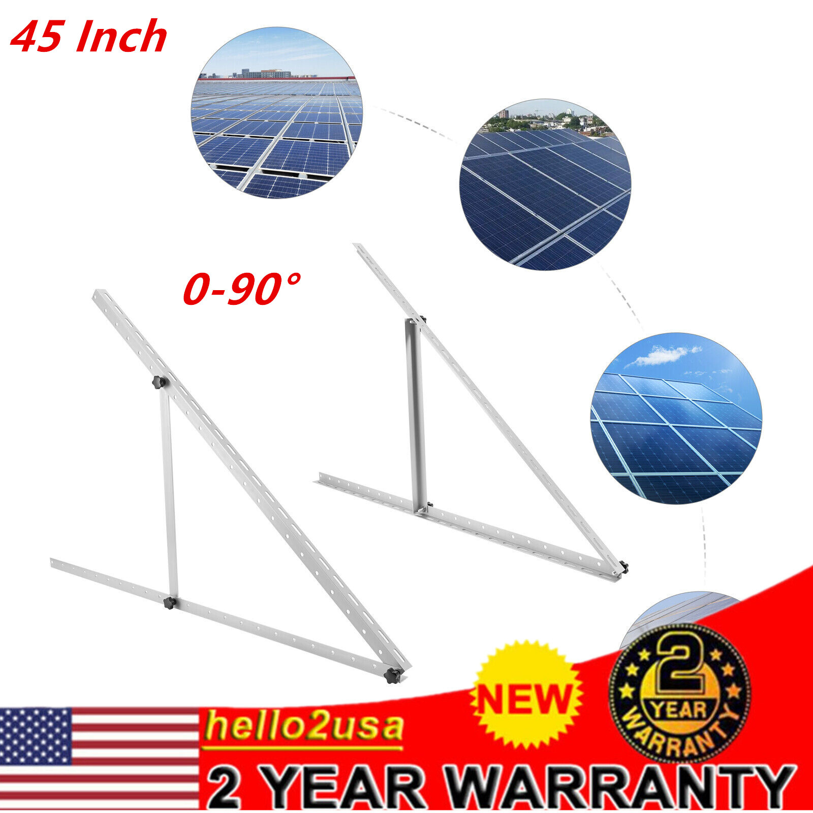 45 inch Adjustable Solar Panel Brackets Mounting Rack 0-90° for Boat/RV/Roof