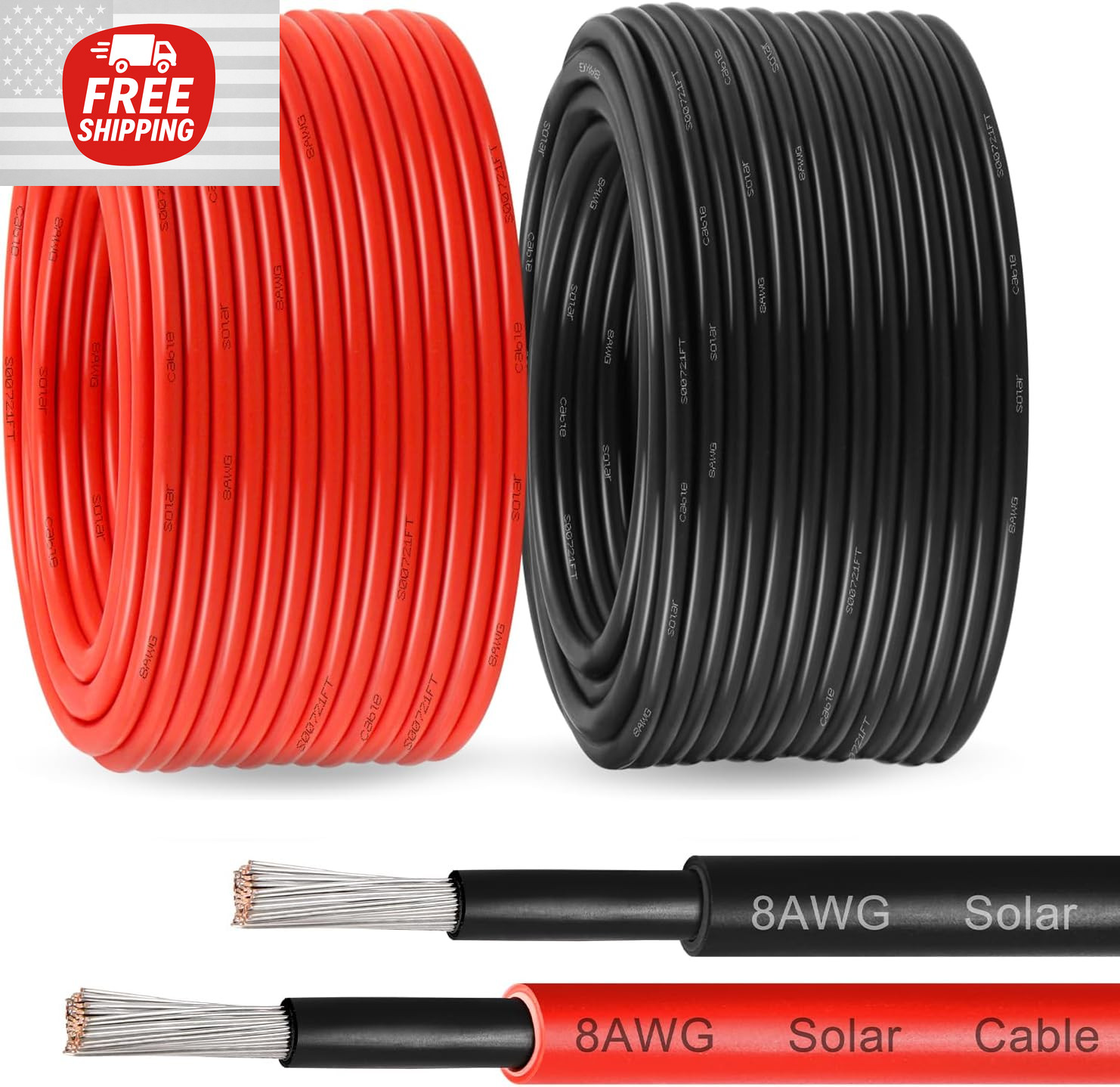 8AWG Solar Panel Wire 10Mm², 2 Pack 50FT Red & Black Solar Extension Cable, PV W