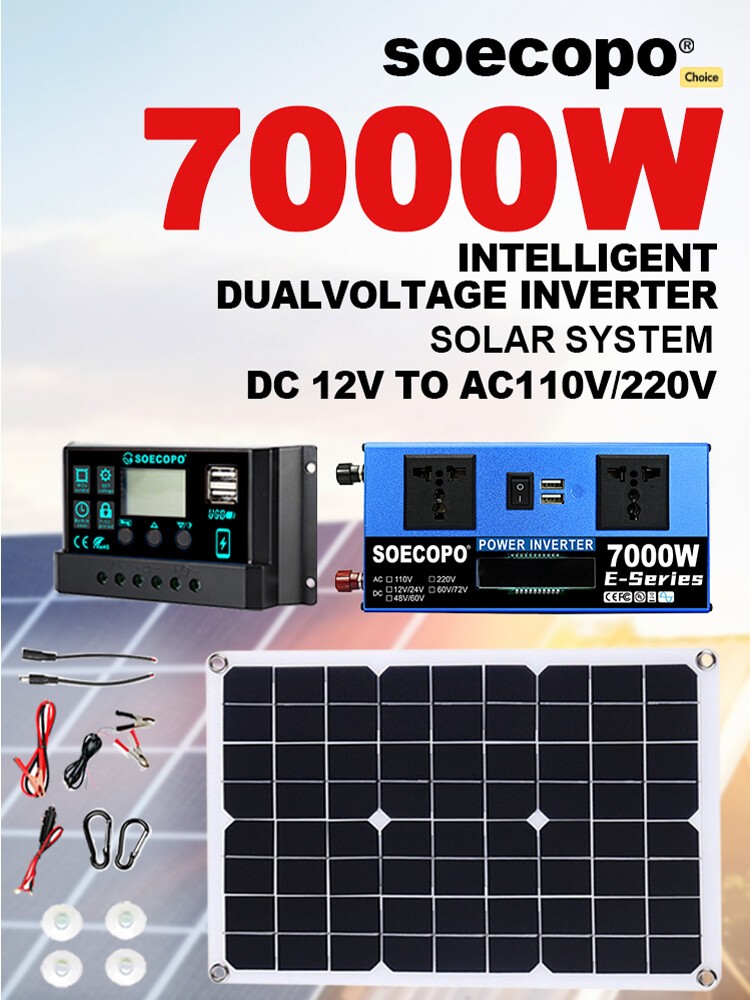 7000W Solar System Kit 12V/24V To 110V/220V 100A Controller 500W Inverter SystNi