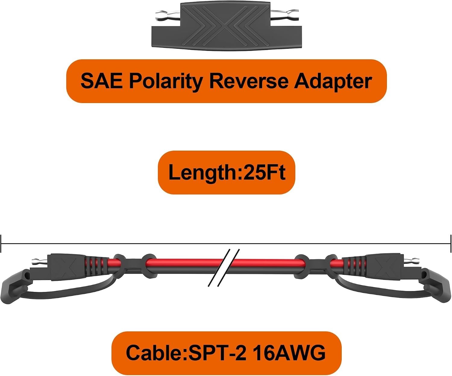 16AWG SAE to SAE Extension Cable 12FT – Heavy Duty, Listed, Water-Resistant