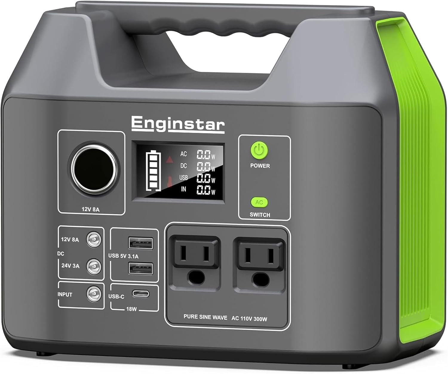 Solar Generator, 300W Portable Power Station, 296Wh Lithium Battery Backup W/Two