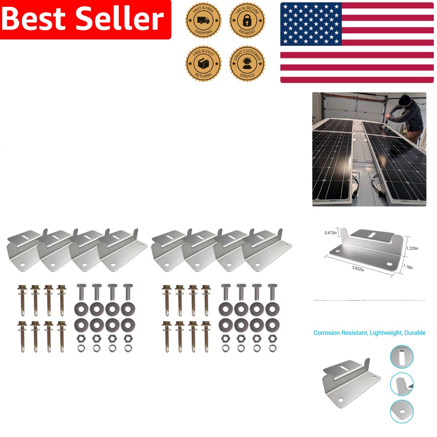Aluminum Z Bracket Mounts 2 Sets Corrosion-Free RV Trailer Yacht Roof Install