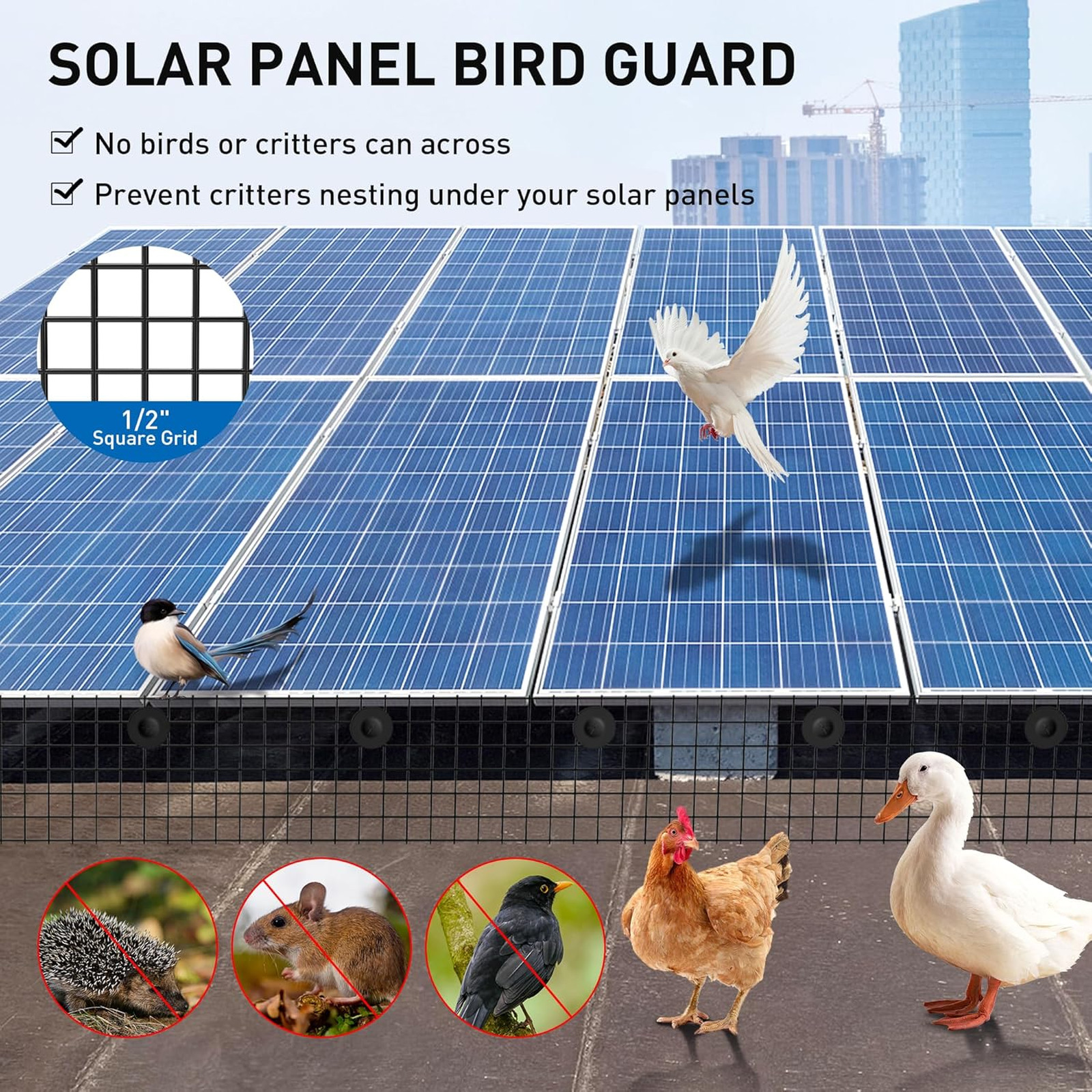 6 Inch by 100 Foot Solar Panel Bird Guard Mesh Critter Fence with Fasteners PVC