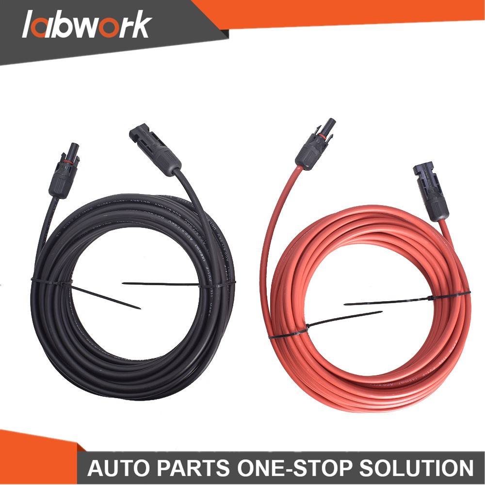 Labwork 1 Pair 25FT 10AWG Red+Black Solar Panel Extension Cable Wire Connector