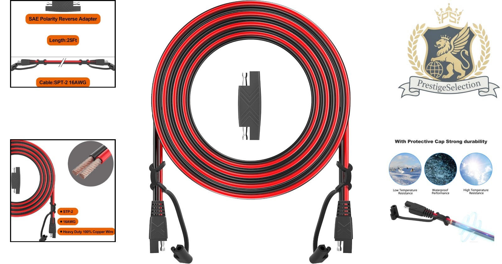 12FT SAE Extension Cable 16AWG Quick Disconnect for Reliable Battery Connections