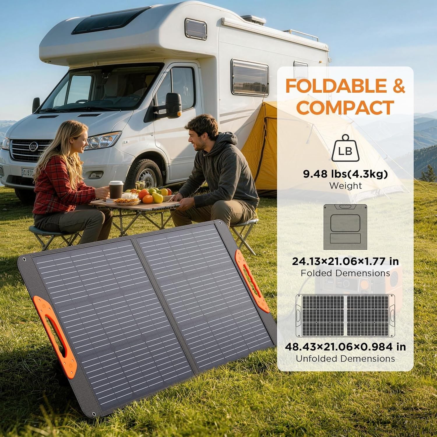 100W Portable Solar Panel W/ 5-in-1 Cable,23.5% Efficiency Mono Foldable Solar