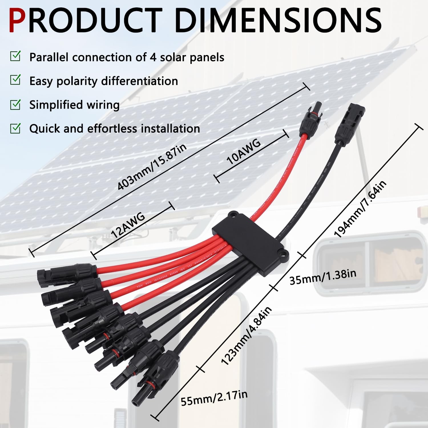 Solar Y Branch Connector Parallel Splitter 2 to 4 Panels MC4 Tool Free IP68