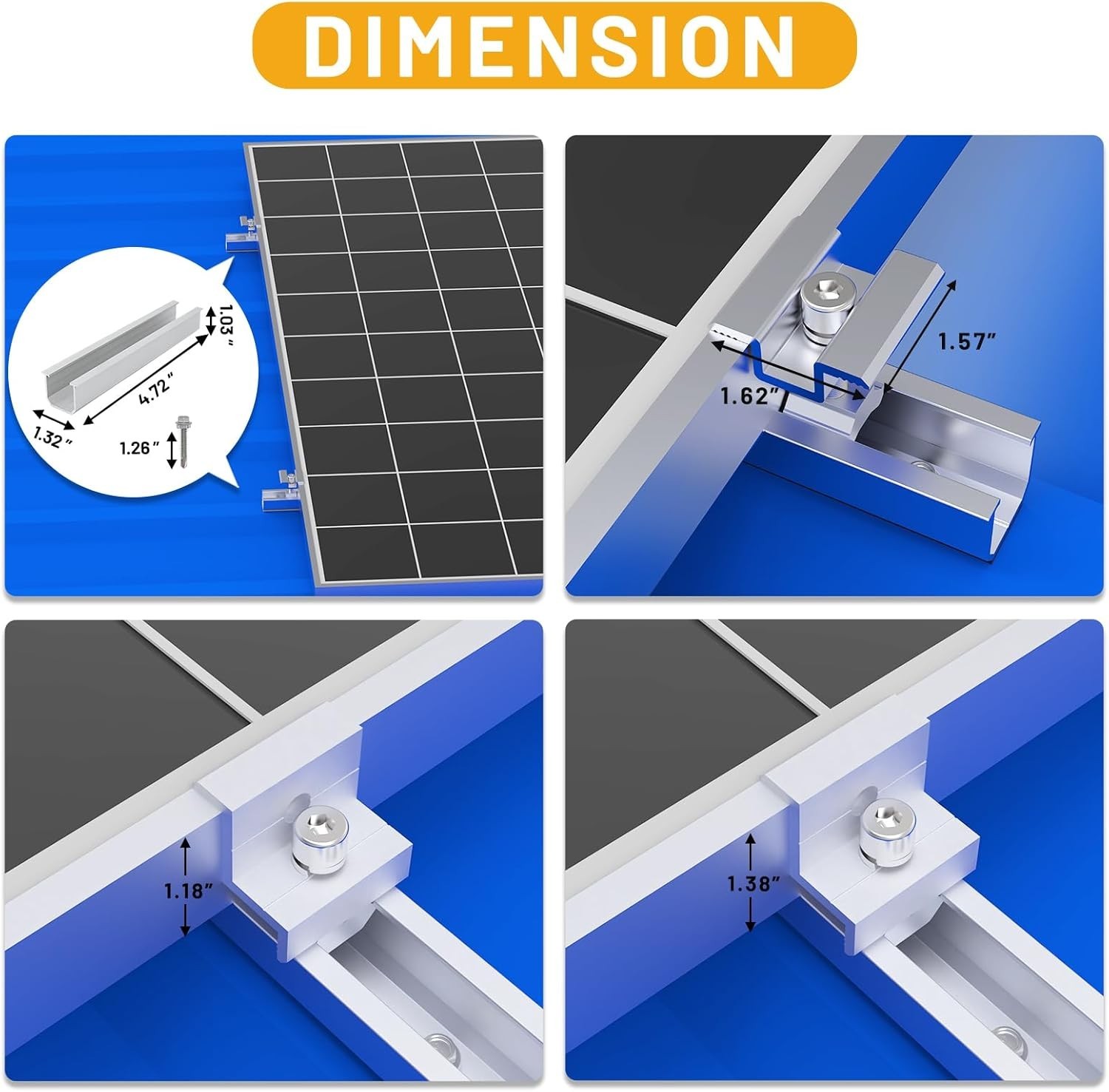 Solar Panel Mounting Brackets Mid and End Clamps and Rails Kit for Roofing So…