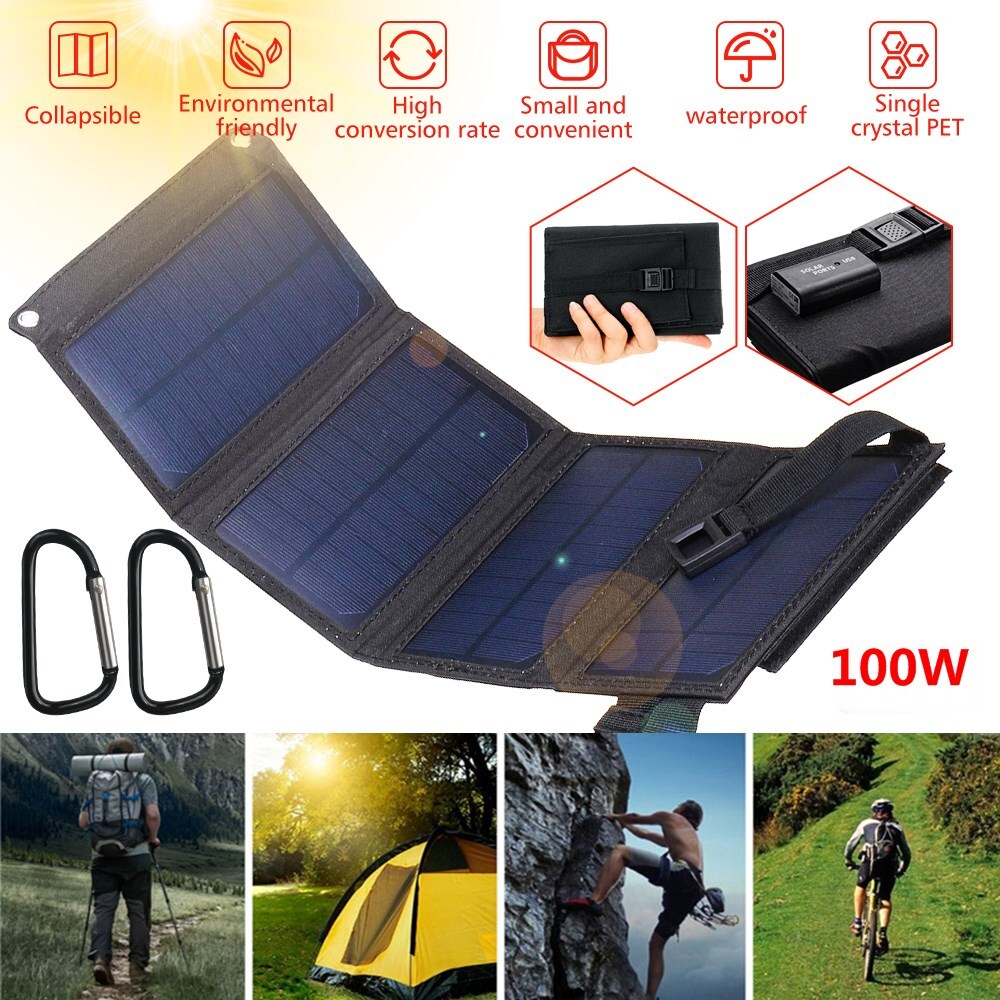 80W Folding Solar Panel Kit Power Bank Phone Charger/Camping Solar Bulb Outdoor