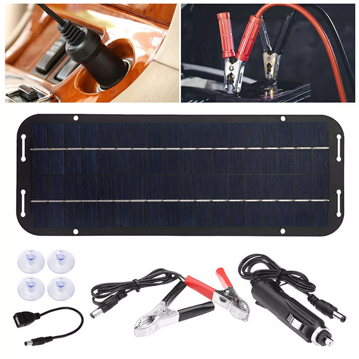 6W Solar Panel 12V Trickle Charger Battery Charger Kit Maintainer Boat Car RV