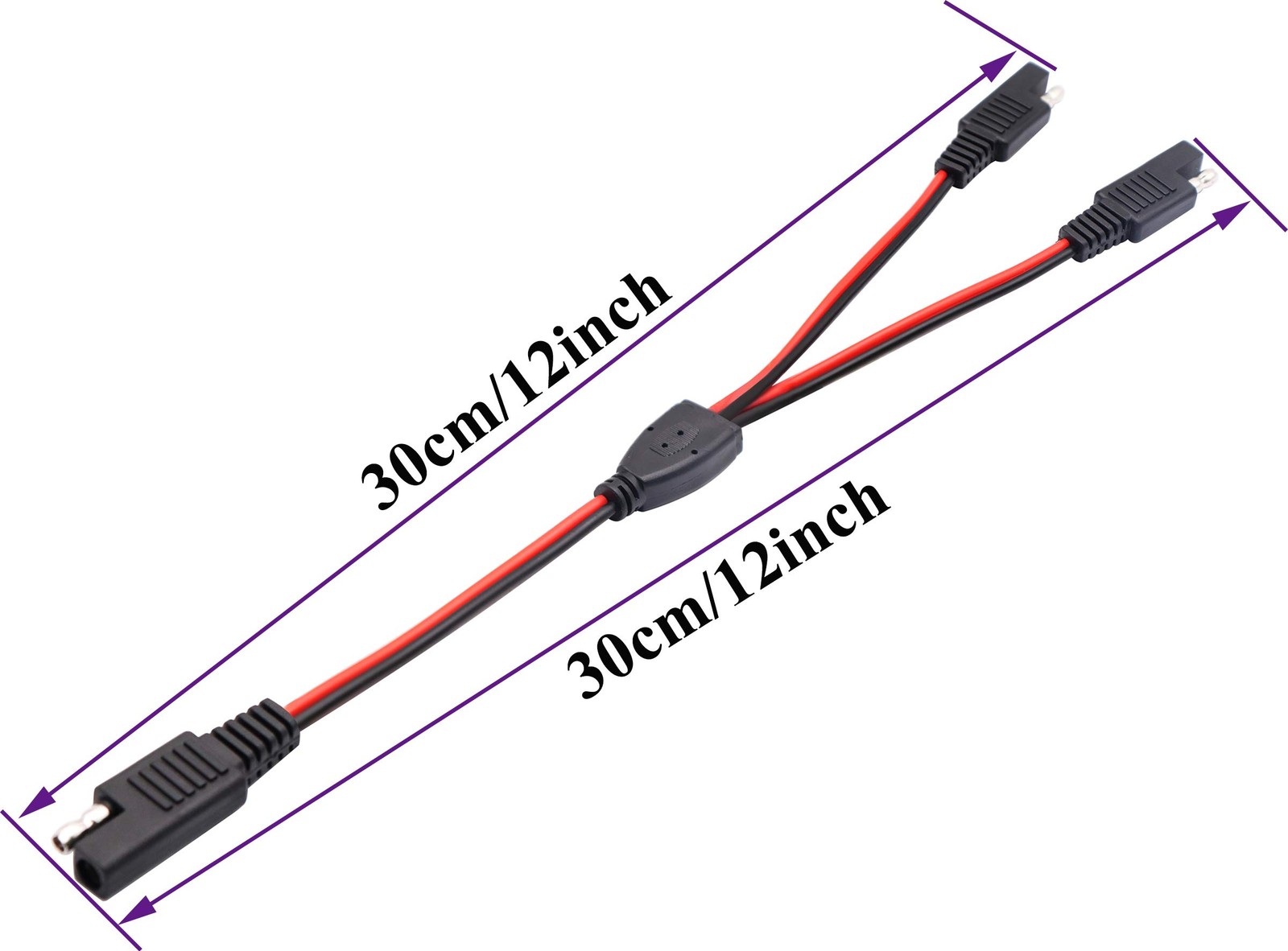AAOTOKK 30cm SAE Y Splitter Adapter Cable – 1 to 2 DC Power Automotive Extens…