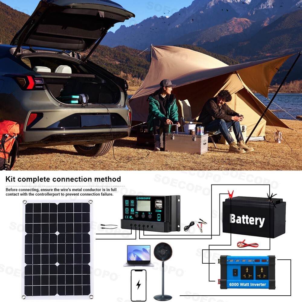 6000W Solar Panel Set Solar Power Inverter Generator Home 100A 110V Grid Syste6C