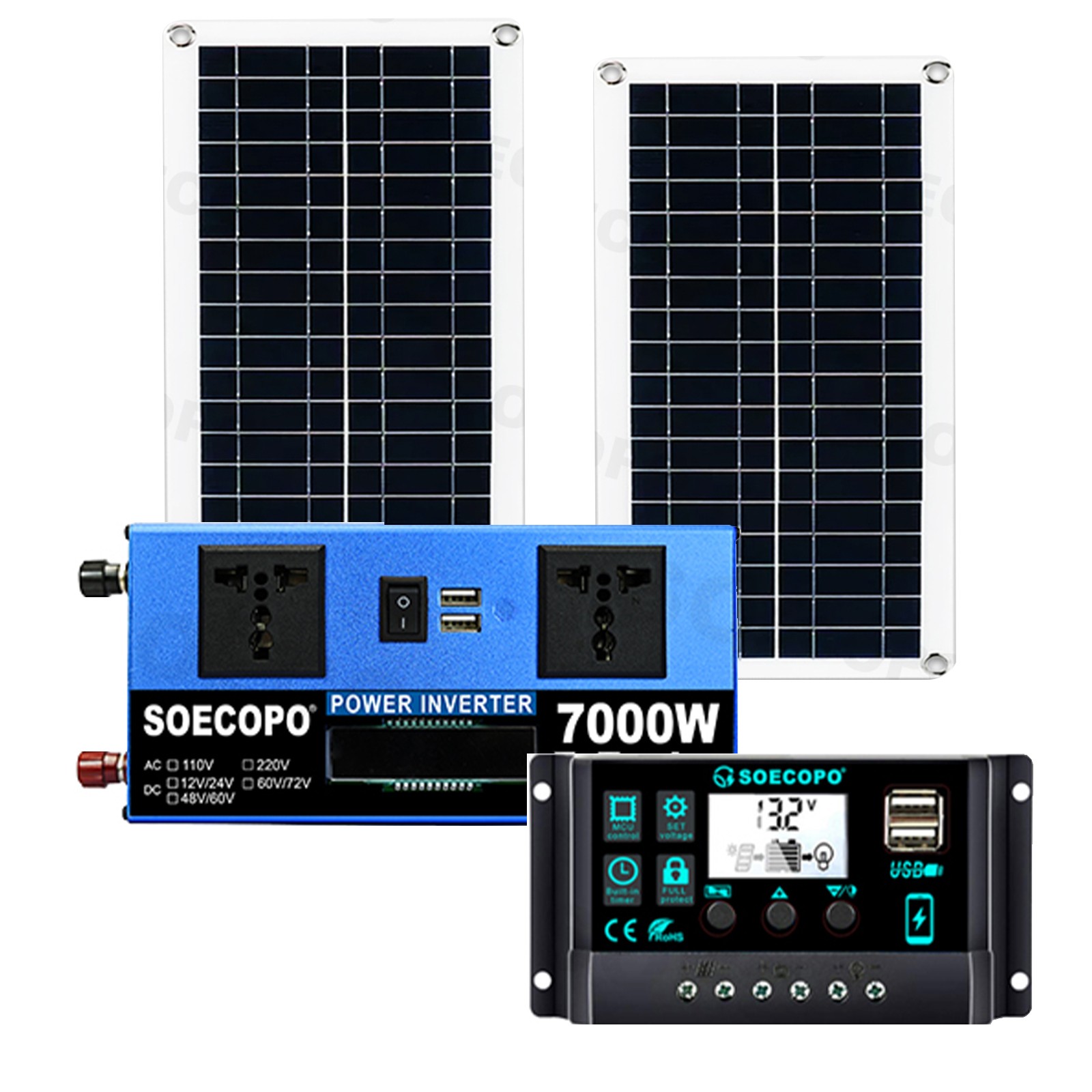 7000W Solar Energy Kit | Complete Off-Grid Solution (12V/24V DC to 110V/220V AC