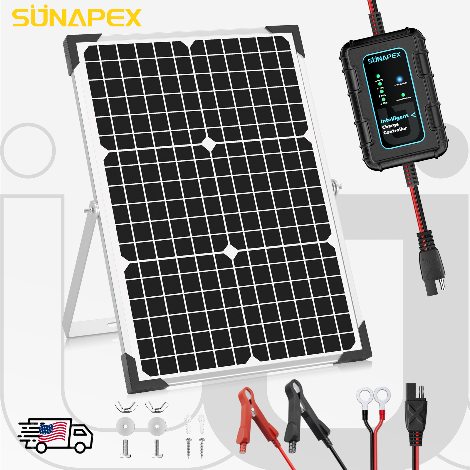 20W/30W/50W 12V Solar Battery Trickle Charger Maintainer with Controller for Car