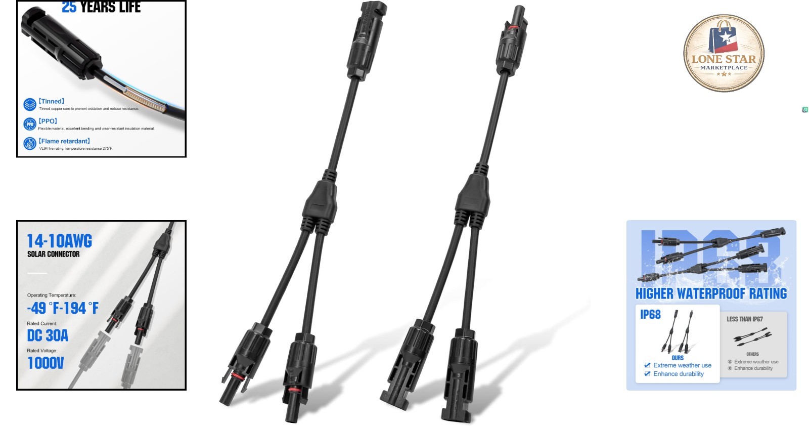Waterproof Solar Connector Kit – 30A Y Branch Parallel Adapter for Panels