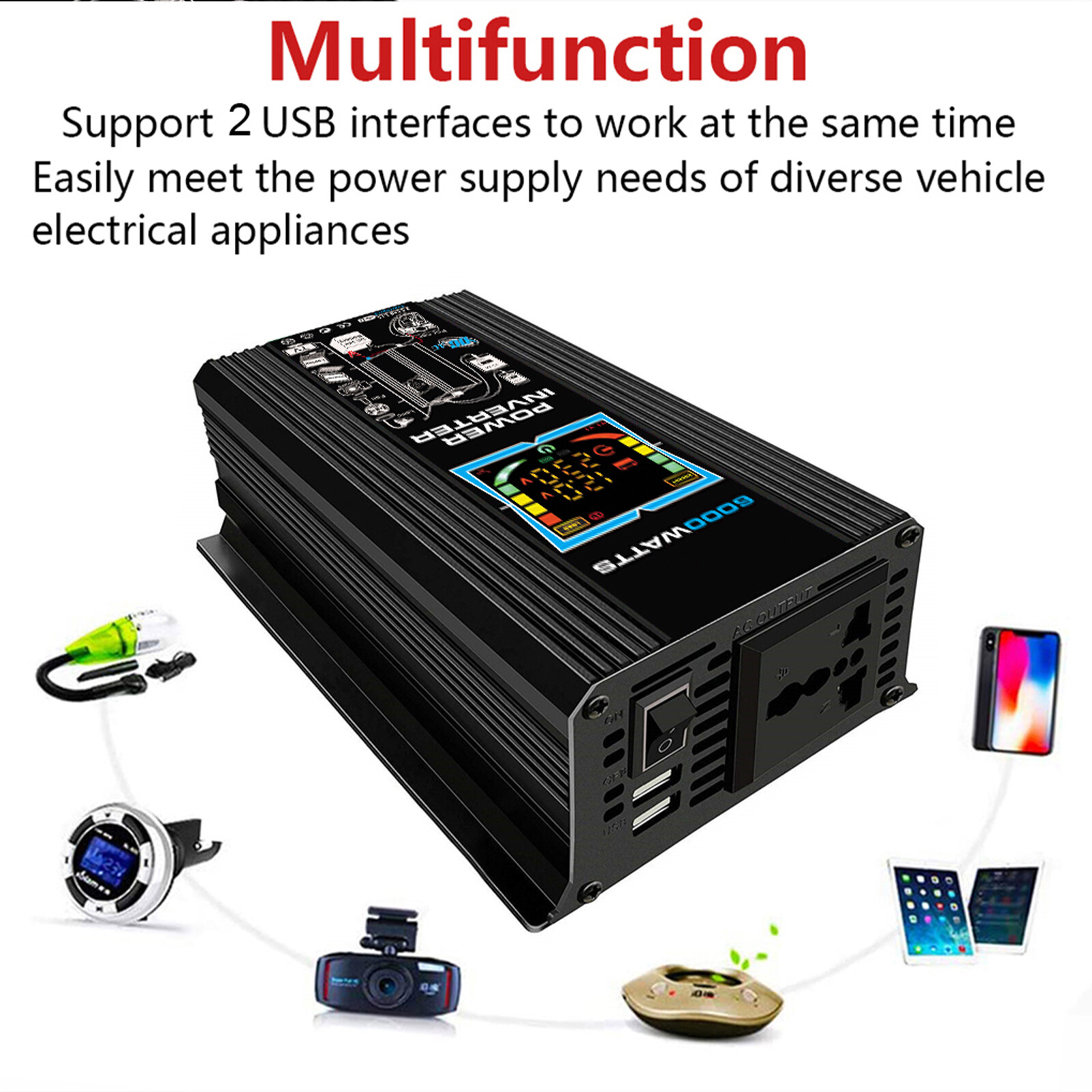 6000W Inverter DC 12V to AC 110V / 220V Vehicle Solar Power Inverter For Disple