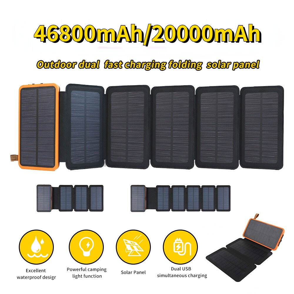 46800mAh Solar Power Bank Folding 6 Solar Panel Portable Charger For Cell Phone