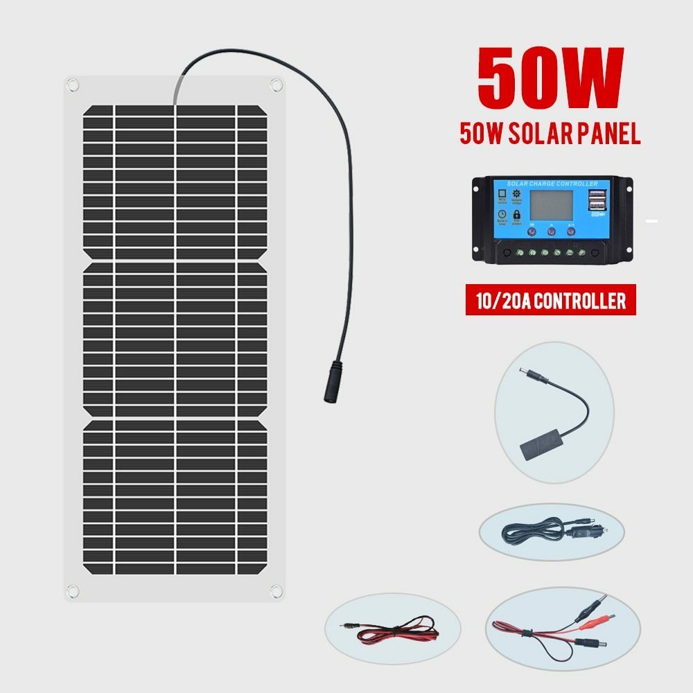 Solar Panel Flexible 18v 100W 50W /h / day With 10A 12V 24V Controller Car Charg