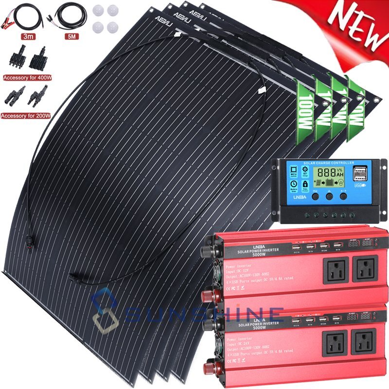 400W 200W 100W Mono Solar Panel Kit 12V Battery Charger RV Home Off-Grid Boat