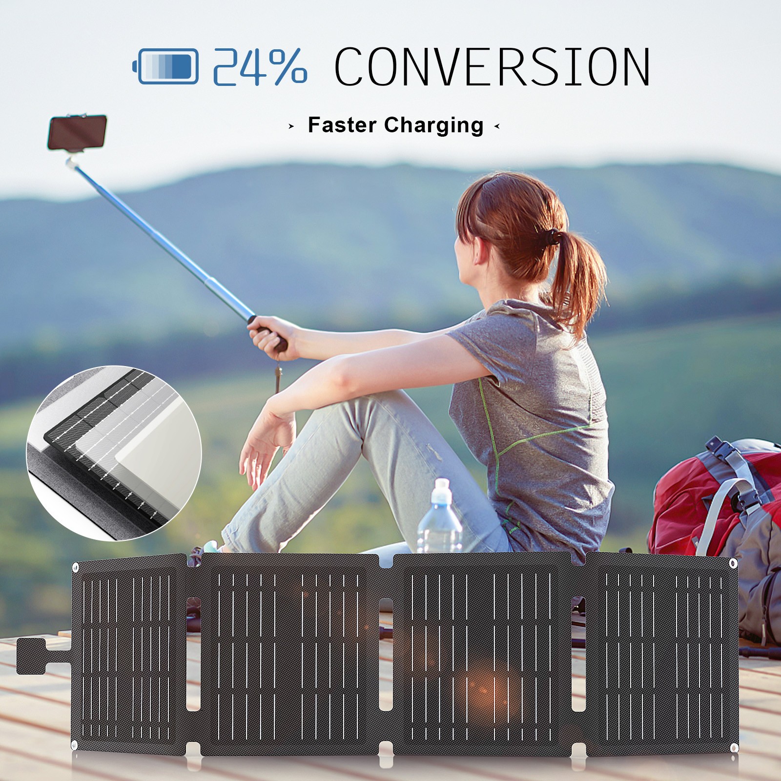 30W Foldable Waterproof Mono Solar Panel Charger RV with USB-C & USB-A Power NEW