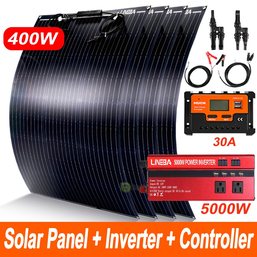 5000W Power System for Home RV 400W Flexible Solar Panel Starter Kit & Inverter