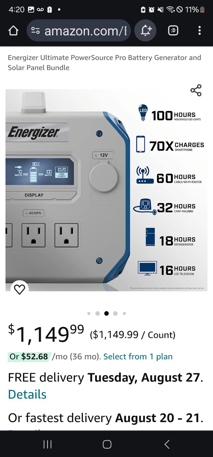 Energizer 1200W Generator / 200W Solar Panel Bundle