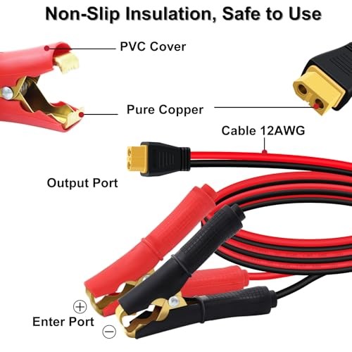 XT60 to Alligator Clip Cable 12AWG 30A XT60 Female to Alligator Clips 3 m/10 ft