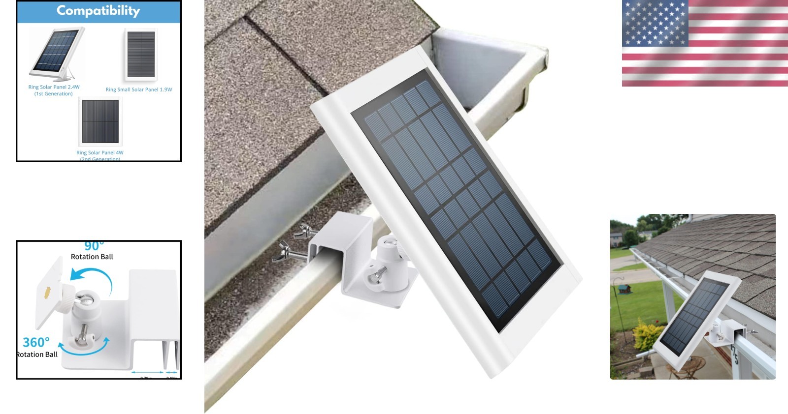 360-Degree Adjustable Mount Bracket for Ring Solar Panels – Weatherproof Design