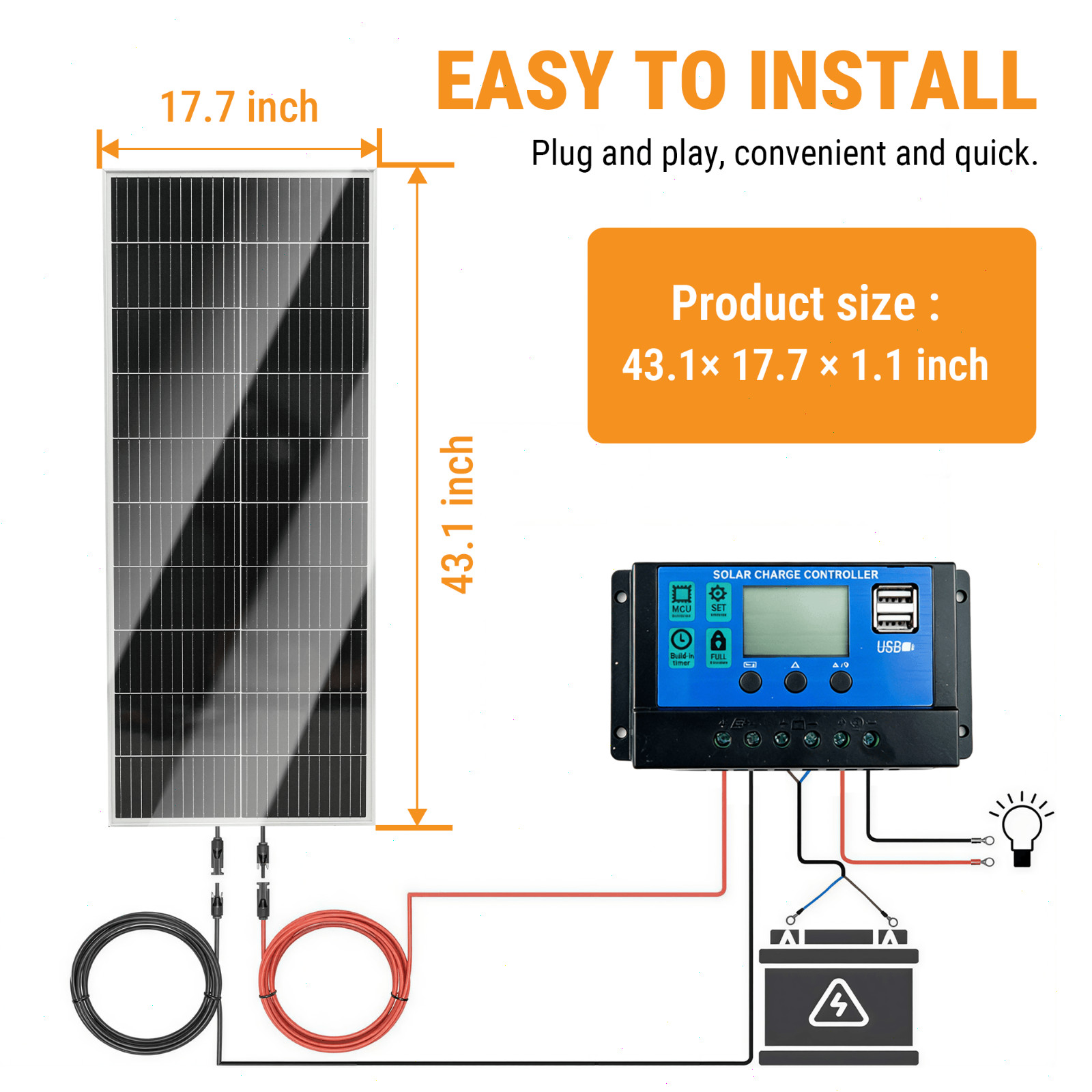 200W 12V/24V Monocrystalline Solar Panel Kit w/ 30A PWM Charge Controller