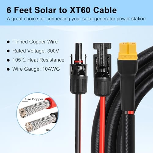 Solar to XT60 Cable 10AWG Adapter Cable for 6FT Solar