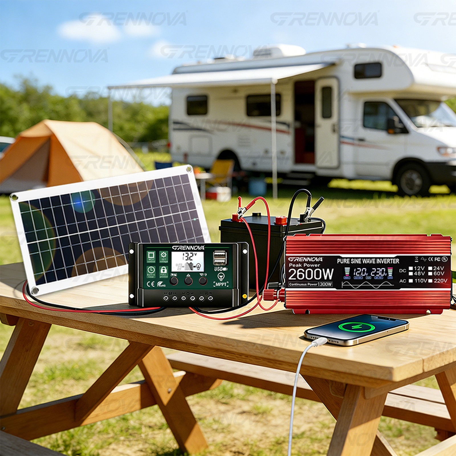 Grennova 2600W Off-Grid Solar Kit 60A MPPT Pure Sine Home RV Power