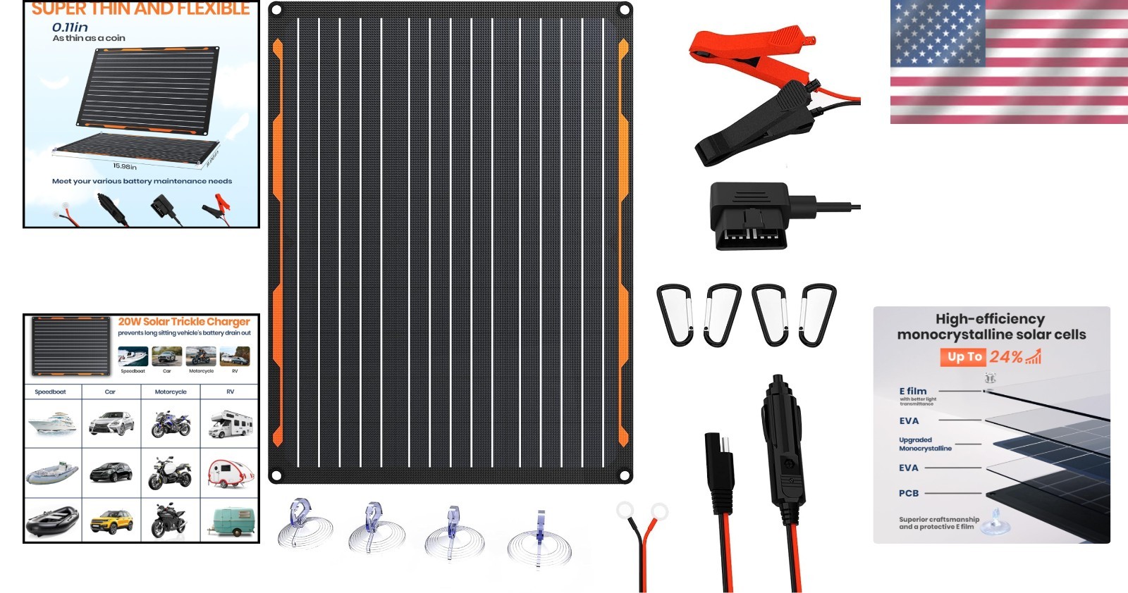 Water-Resistant 20W Solar Charger with Smart Controller & Plug-and-Play Design