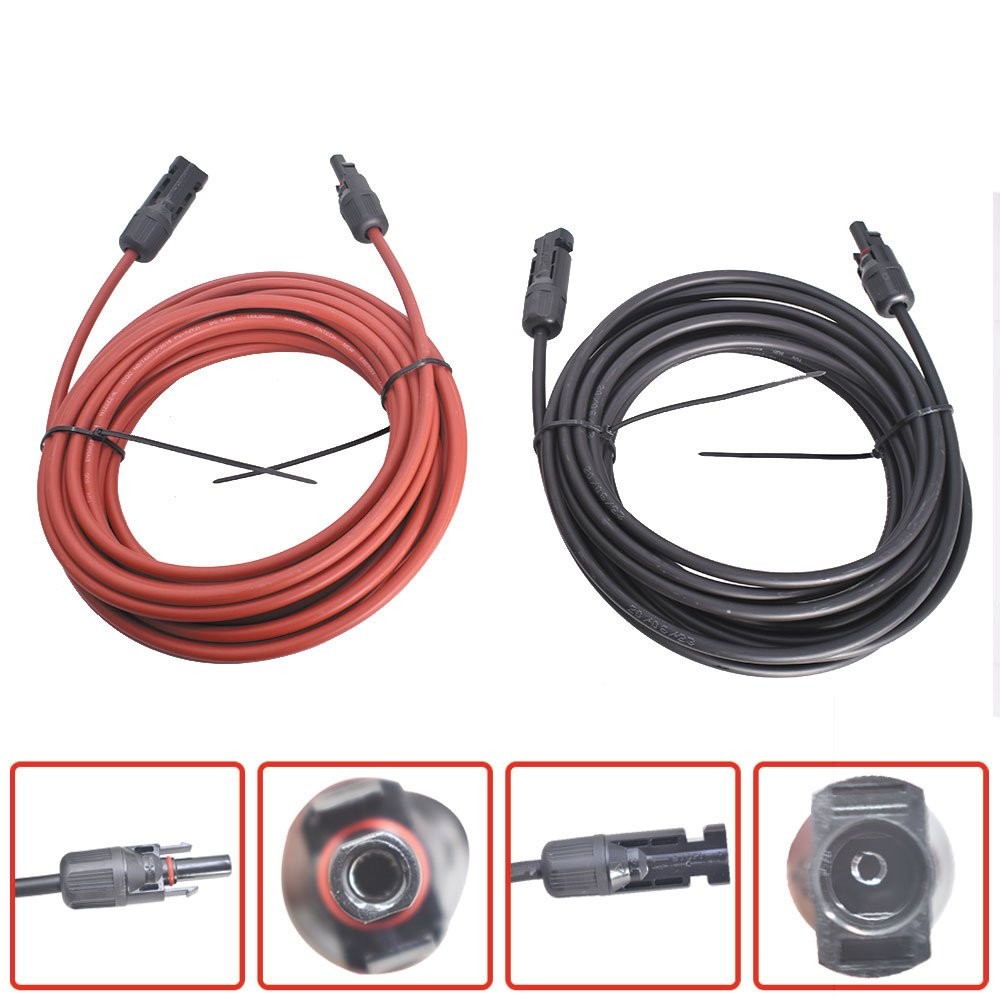 1 Pair 30 Feet 12 AWG Black + Red Wire Connector Solar Panel Extension Cable