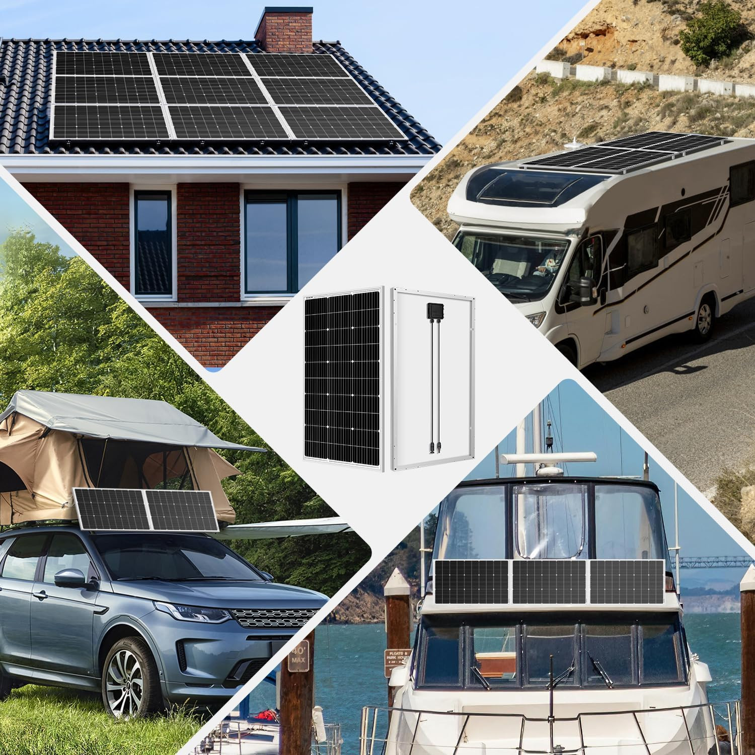 100W 18V Solar Panel 2-Pack for 12V Battery Charging, Monocrystalline Glass Modu