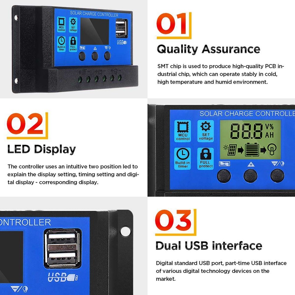 30W Solar Panel Charger 12V Solar Battery Charger 100A W/ Controller Maintainer