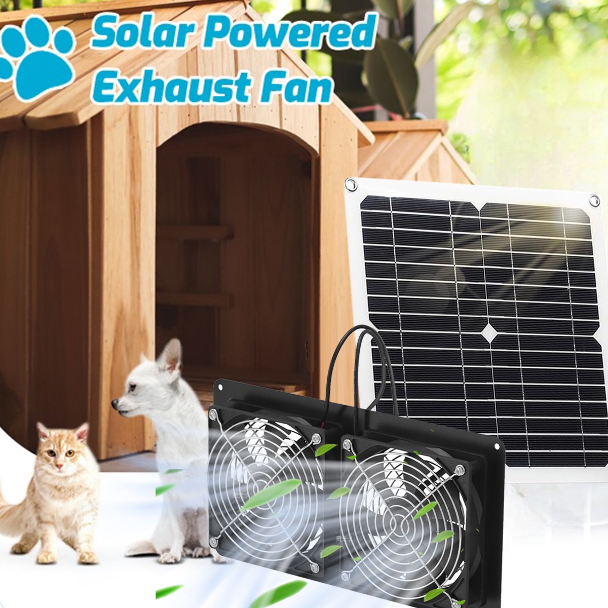 Solar Powered Dual Exhaust Fan Solar Panel Fan 15W For Greenhouse Shed Attic