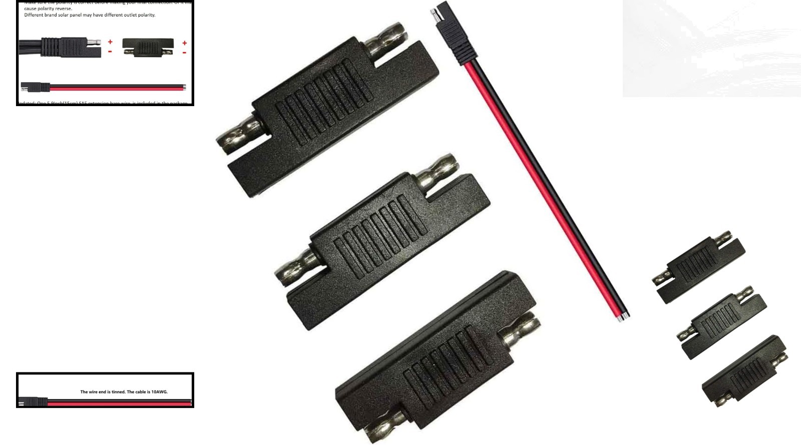 3-Pack Lightweight SAE Polarity Reverse Connectors for Solar Systems & Chargers