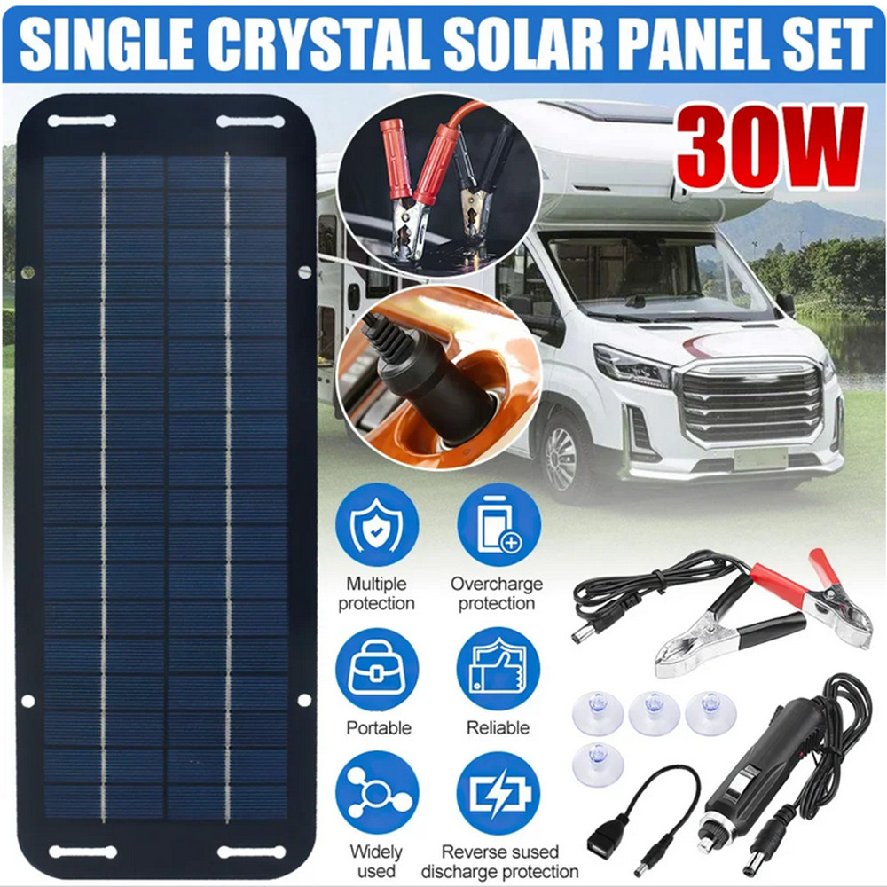30W 12V 1/2/3 x USB Solar Panel Power Bank Outdoor Camping Hiking Phone Charger