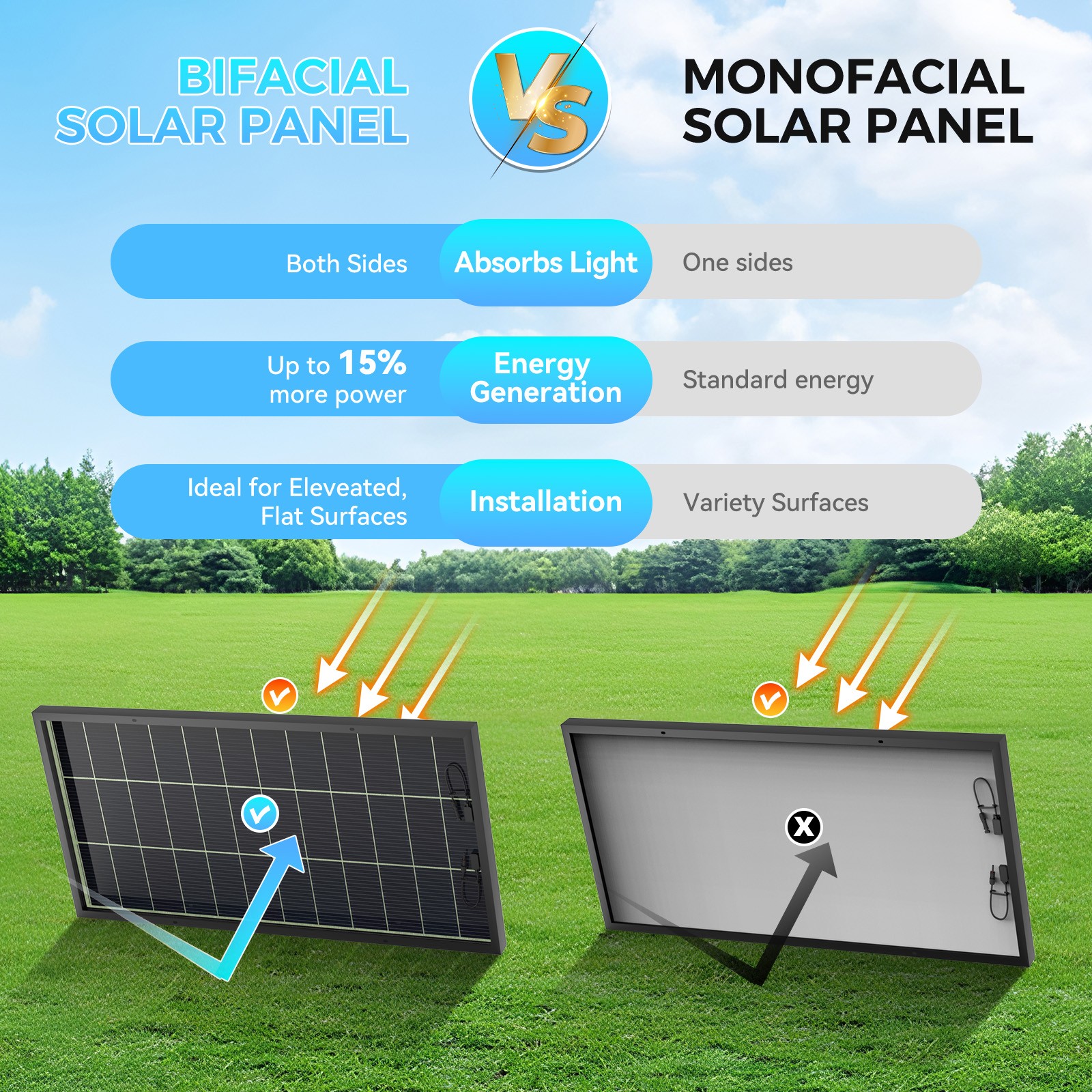 200W 400W 600W 1000Watt Solar Panel Bifacial 12V Mono Battery Home PV Power Boat