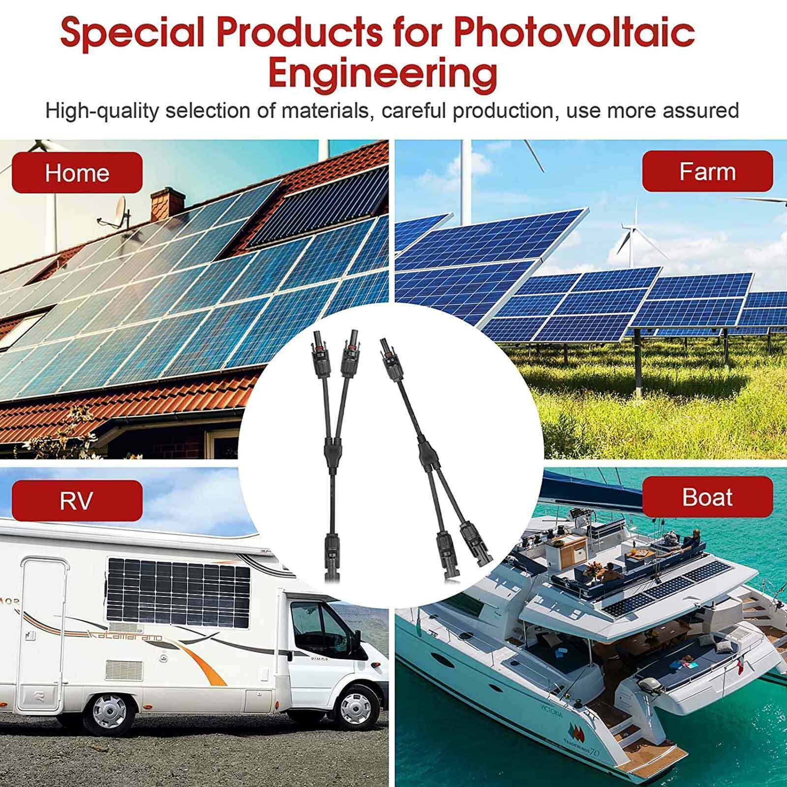 Y Branch Connector Extension Kit Solar Panel Cable Connection Adapter Waterproof